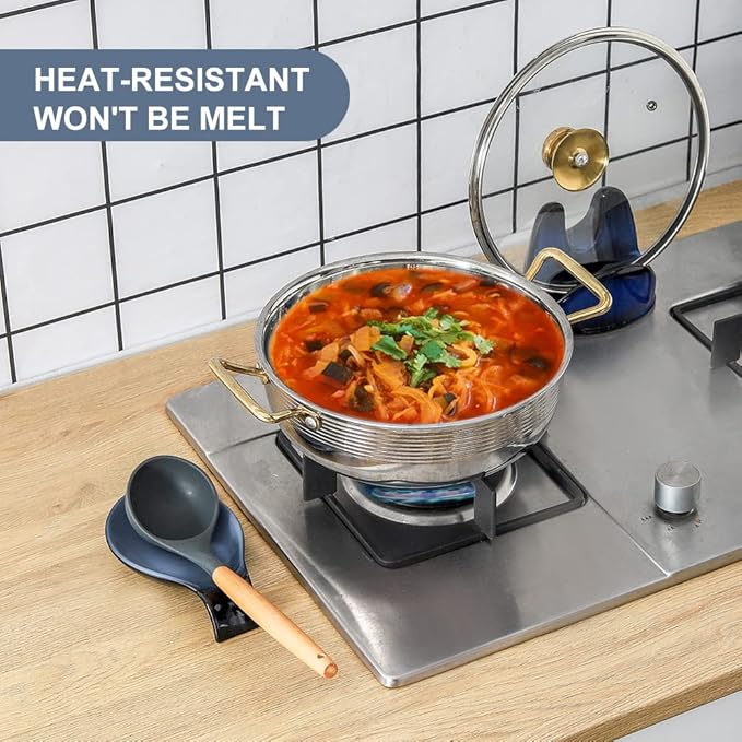 Nihow Ceramic Spoon Rest: 4 Inch Stable Utensil Rest - Heat Resistant Spoon Holder for Kitchen counter/Countertop/Stove Top - Dishwasher Safe - Elegant Black & Grey (1 PC)