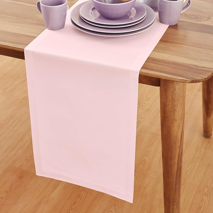 Solino Home Pink Table Runner 90 Inches Long - Dru Cotton Linen 14 x 90 Inch Table Runner for Dining, Summer, Halloween - Handcrafted and Machine Washable