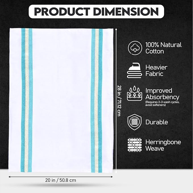 Premium Kitchen Towel (28”x20”, 6 Pack) 100% Cotton Dish Towels Cloths Large Hand Towels Tea Towels for Kitchen with Hanging Loop, Reusable Cleaning Cloths, Fast Dry Lint Free Linen | Assorted Colors
