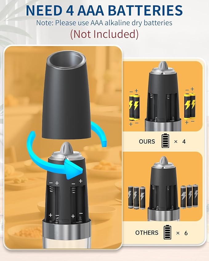 CIRCLE JOY Gravity Electric Salt and Pepper Grinder Set Automatic Salt and Pepper Grinder Set with LED Light, Battery Operated, Adjustable Coarseness, Large Capacity, for Home Kitchen BBQ