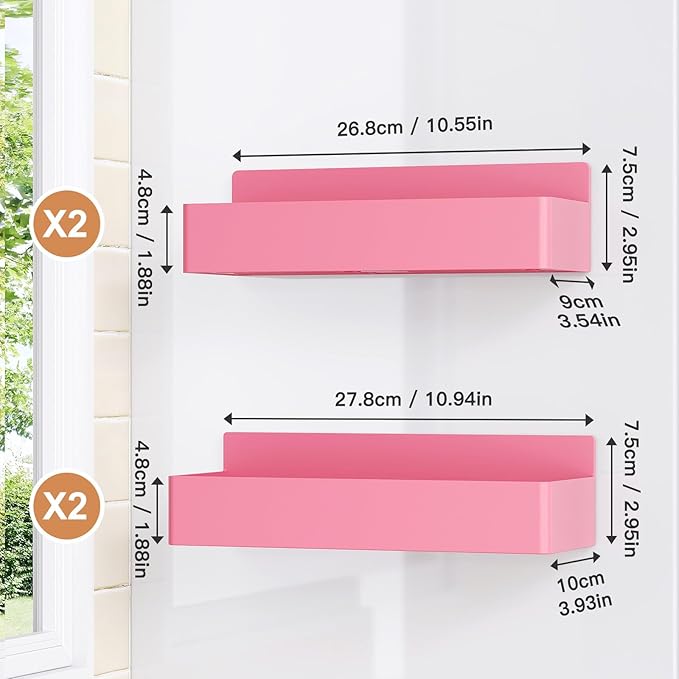 Magnetic Spice Rack for Refrigerator, Kitchen Organizer and Storage Shelf, Pink(4 Pack)