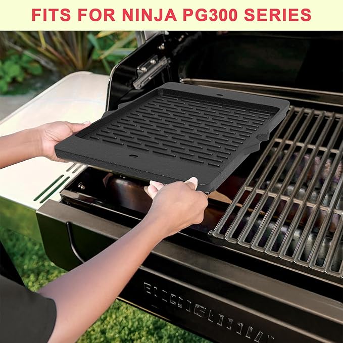 FlexFlame Cast Iron Reversible Griddle for Ninja Grills, Upgrade Flat Top Griddle Plate for Ninja PG300 Outdoor Grill Accessories Compatible with Flexflame Grill Accessories XSKHLFGRIDLE 17''L x 12''W