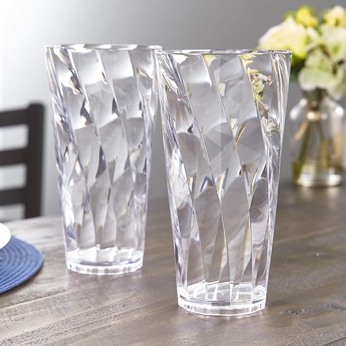 US Acrylic Optix Plastic Reusable Drinking Glasses (Set of 8) 26oz Iced-Tea Cups in Clear | BPA-Free Tumblers, Made in USA | Top-Rack Dishwasher Safe