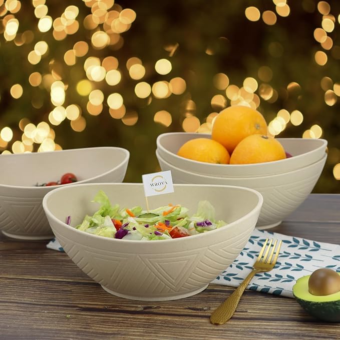 65oz Big Wheat Straw Bowls - Large Salad Bowls set of 6 - Unbreakable Serving Bowl Sets - Microwave & Dishwasher Safe Bowl Sets for Cereal,Salad,Fruit - Beige