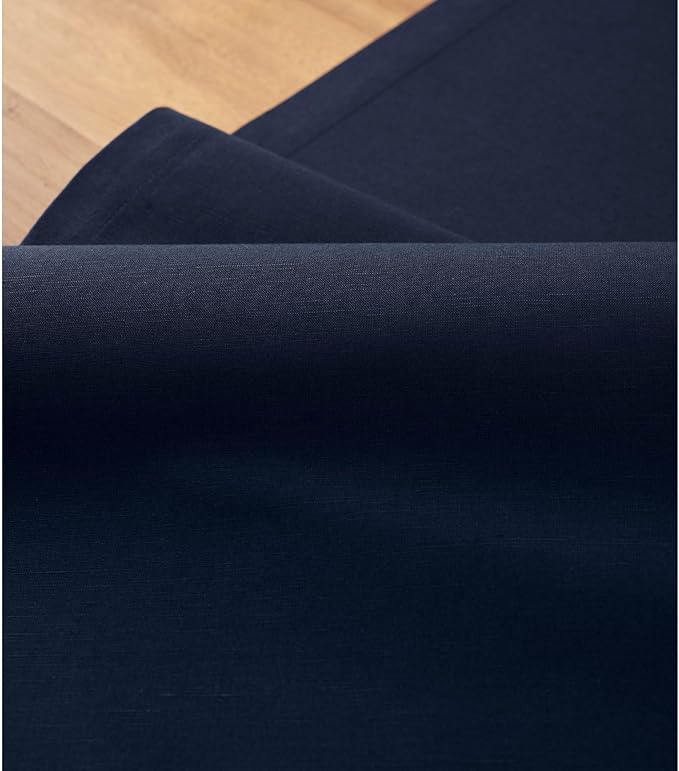 Solino Home Navy Table Runner 72 Inches Long - Dru Cotton Linen Dining Table Runner 14 x 72 Inch for Summer - Handcrafted and Machine Washable