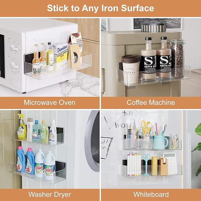 Magnetic Spice Rack for Refrigerator, Kitchen Organizer and Storage Shelf, Clear(4 Pack)