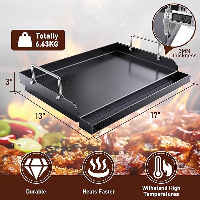 Cast Iron Griddle for Gas Grill, Nanoceramic Nonstick Flat Top Griddle Insert for Outdoor Gas Grill