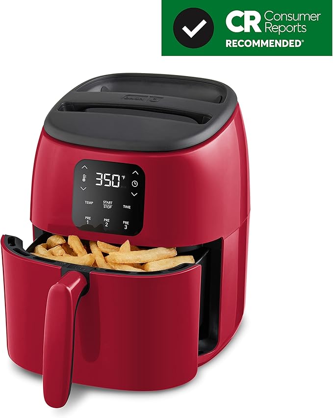 DASH Tasti-Crisp™ Electric Air Fryer Oven, 2.6 Qt., Red – Compact Air Fryer for Healthier Food in Minutes, Ideal for Small Spaces - Auto Shut Off, Digital, 1000-Watt