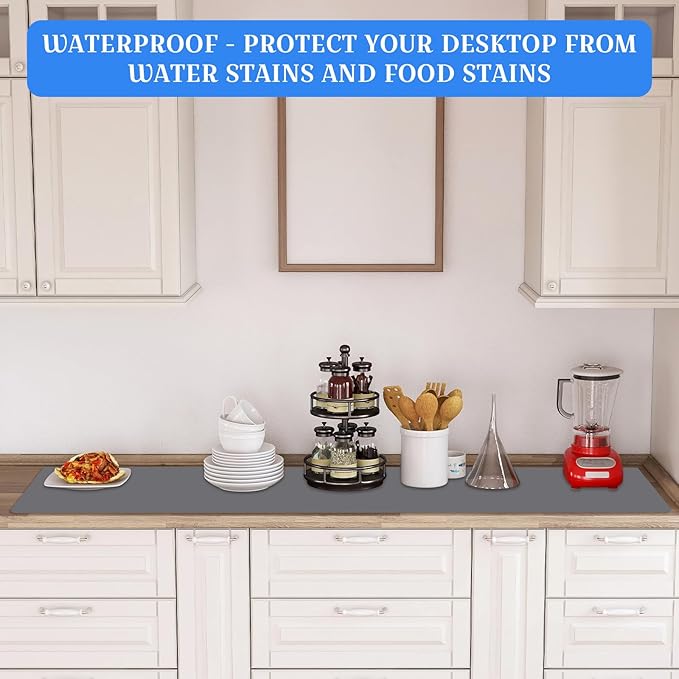 Hushee Silicone Mats for Kitchen Counter in Roll 120'' x 24'' Nonslip Cuttable Heat Resistant Mat for Kitchen Countertop Placemat(Dark Gray)