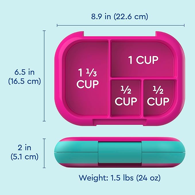 Bentgo Chill Kids Leak-Proof Lunch Box - 4-Compartment Bento Box with Built-In Ice Pack, 3.3 Cup Capacity, PFAS & BPA-Free, Microwave & Dishwasher Safe, Ideal Size for Ages 3 to 7 (Fuchsia/Teal)