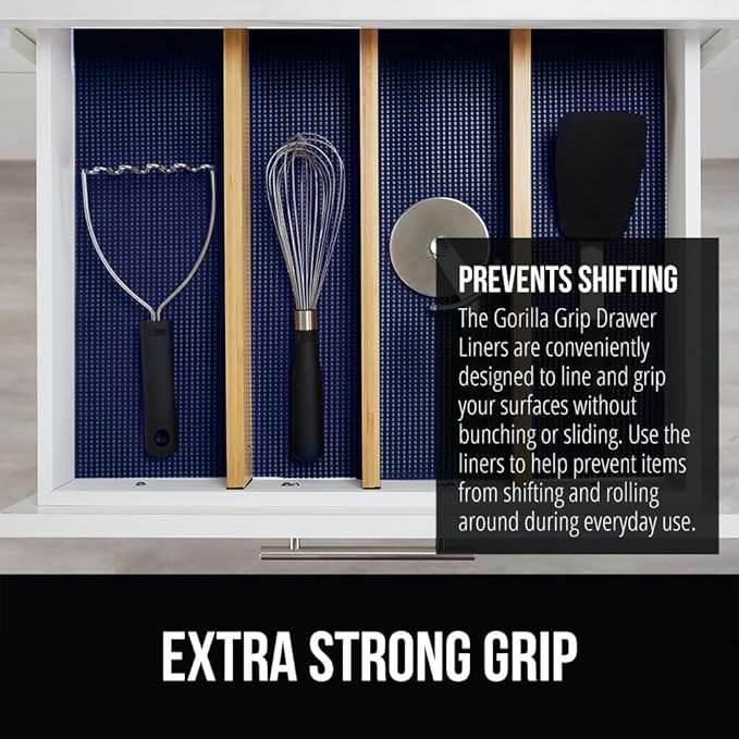 GORILLA GRIP powerGRIP Drawer Shelf and Cabinet Liner, Thick Strong Hold, Non-Adhesive Liners Protect Kitchen Cabinets and Cupboard, Bathroom Drawers, Easy Install, Breathable Mat, 17.5" x30', Navy
