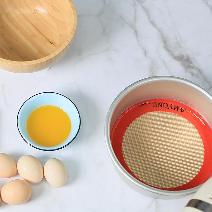 Round Silicone Baking Mats for 8 Inch Cake Pan, Food Grade, Non-Stick, Reusable Silicone Mat for Baking Pan for Bread/Tortilla/Macaron/Pastry/Pie/Bun or 9 Inch Pizza Pan, 2PCS