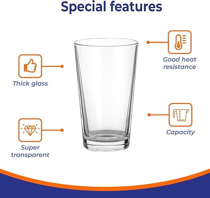 9.47 oz Highball Glasses, 6pc Water Glasses Drinking Set Thick Heavy Base, Glassware for Mojito, Juice, Milk, Mixed Drink|Dishwasher Safe