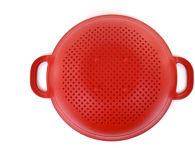 Mintra Home Plastic Strainer Colanders Set: 3, 3.5 and 5 Quart (Red) Double Strong Handles and Deep Bowl, Safe BPA-Free - Use for Pasta, Noodles, Spaghetti, Vegetables (Assorted Sizes 3pk)