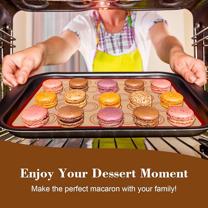 28Pcs Macaron Silicone Baking Mat Kit-2 Sheet Macaron Silicone Baking Mats 11.6"x16.5", 2 Piping Pastry Bag, 12Piping Tip, 1 Coupler, 3 Scraper, 1 Egg Beater, 6 Embossing-Molds Macaron Set