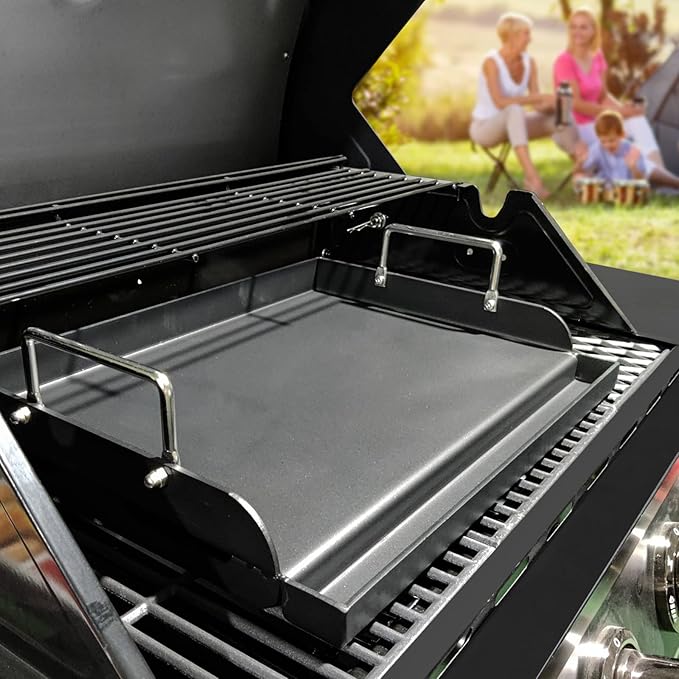 Uniflasy Nonstick Griddle for Gas Grill, Cast Iron Griddle for Outdoor Gas & Charcoal Grills, 25" x16" Nonstick Coating FlatTop Insert Cooking Pan for Weber Charbroil Camp Chef Grill