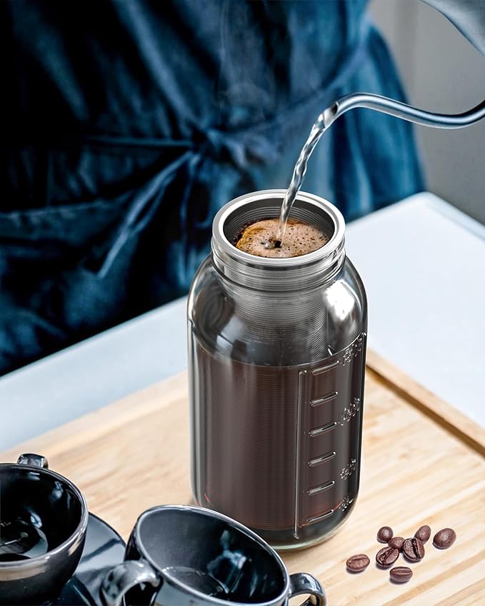Cold Brew Coffee Filter for 32oz Wide Mouth Mason Jars, Fine Mesh, 304 Stainless Steel Strainer with Seal Ring, Reusable Cold Brew Filter for Iced Coffee Maker, Sun Tea and More