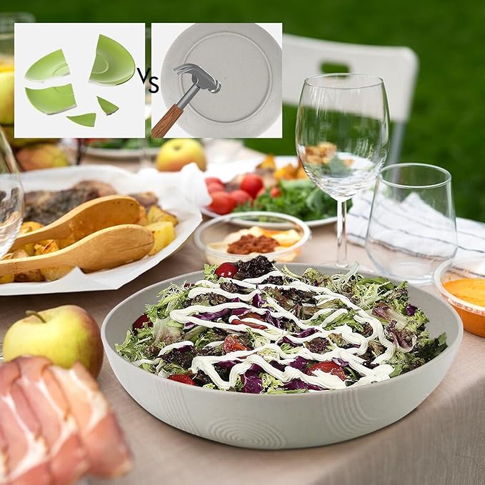 2 Pack Salad Bowls,10inch 65oz Large Salad Bowl Set,Plastic Bowl for Kitchen,wheat straw bowls Set for Soup,Cereal,Ramen,Fruit,Salad,Dishwasher & Microwave Safe,Easy Clean.Gray