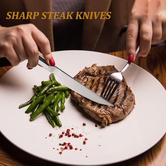 Steak Knives Set of 6, German Stainless Steel Sharp Steak Knife Set, 4.8 Inch Serrated Knives with Box, Steak Knifes for Home Party Christmas Gift