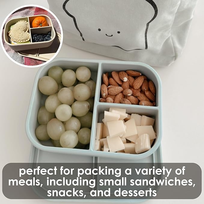 Ali+Oli Silicone Bento Box (Blue) Lunch Box for Kids, Toddlers, Preschoolers & Adults | BPA-Free and Spill-Proof | Ideal for School, and On-the-Go Meals| Perfect for Lunch, Snacks, and Meals