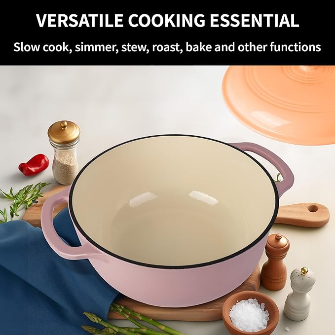 5.5 Quart Enameled Cast Iron Dutch Oven with Lid – Heavy-Duty Cookware for Bread, Braising, and Stews – Dual Handles, Oven Safe to 500°F – Ideal for Stovetop & Oven Cooking (Pink, 5.5QT)