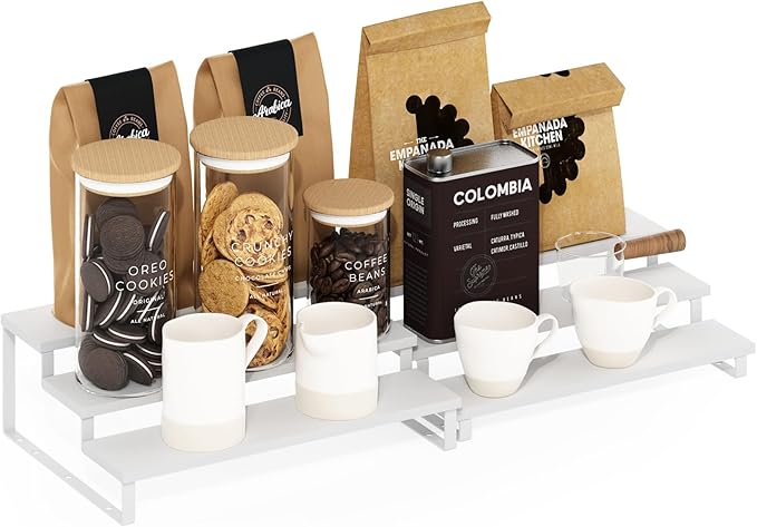 Furinno Ravel 3-Tier Multipurpose Expandable, Nestable Kitchen Counter Spice Rack Organizer, Set of 2, White/White