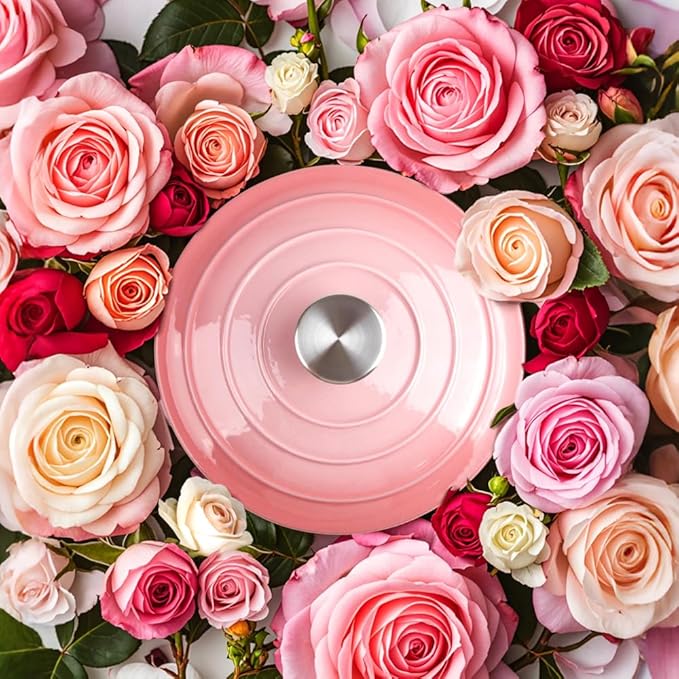 6 Quart Dutch Oven Enameled Cast Iron with Lid - Big Dual Handles - Oven Safe up to 500°F - Classic Round Pot for Versatile Cooking (Pink, 6 QT)