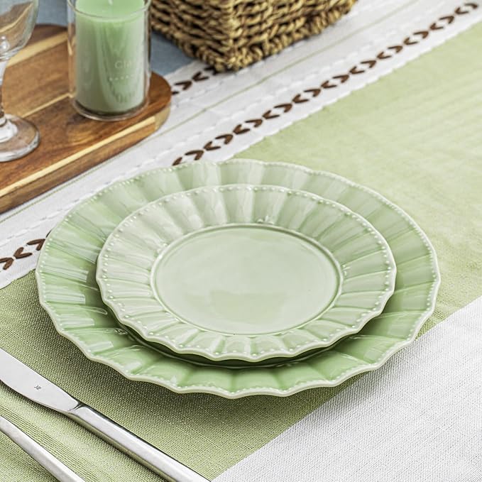 Ceramic Soup Serving Bowls for Kitchen, 6.4 Inch, Set of 4, Cereal Bowl Porcelain, Oven & Microwave Safe, Green