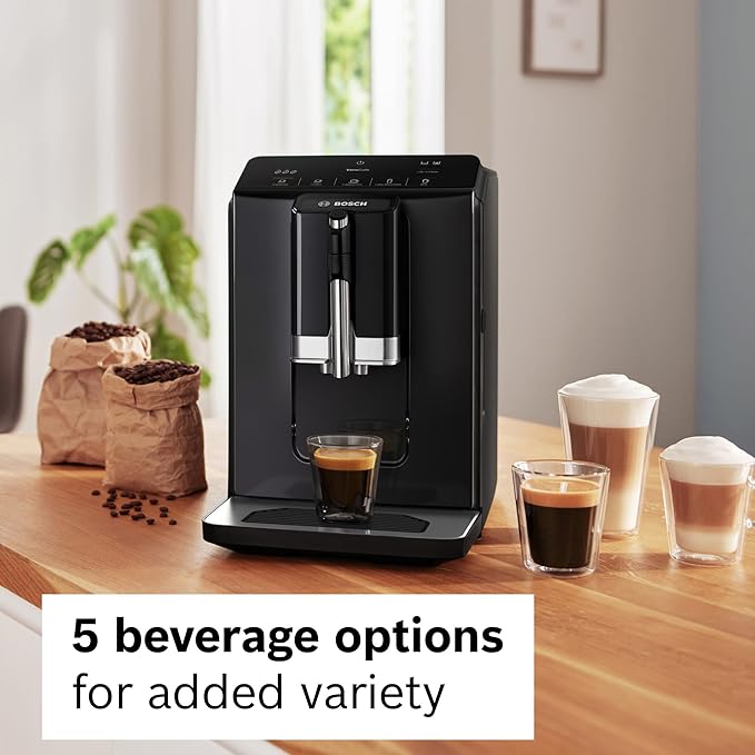 BOSCH 300 Series Fully Automatic Espresso and Coffee Machine – In-Cup Frother, OneTouch Milk Drinks, 5 Drink Options, Ceramic Grinder, Easy Clean & Descale, in Black TIU20109