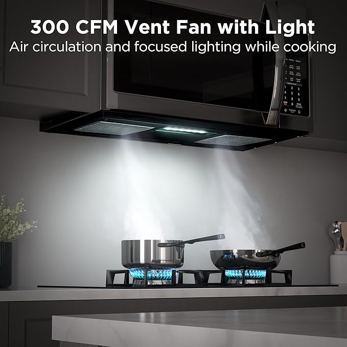 BLACK+DECKER Over the Range Microwave Oven with Vent and One-Touch Auto Cooking, 1.7 cu. ft. OTR Over Stove Microwave, Stainless Steel, 1000 Watts, EM044K6CE-SS