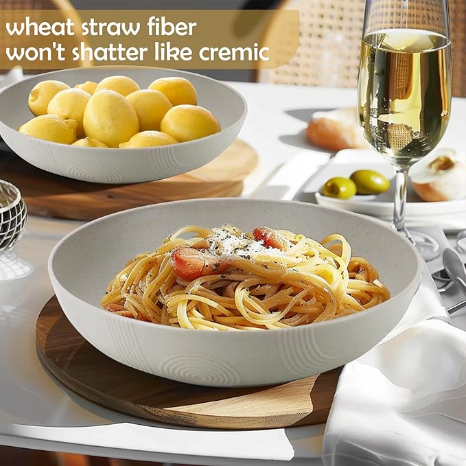 2 Pack Salad Bowls,10inch 65oz Large Salad Bowl Set,Plastic Bowl for Kitchen,wheat straw bowls Set for Soup,Cereal,Ramen,Fruit,Salad,Dishwasher & Microwave Safe,Easy Clean.Gray