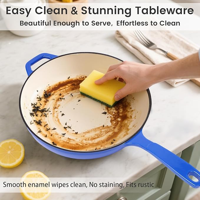 Hisencn Enameled Cast Iron Skillet - Ceramic Coated 8''/9.5''/11'' Fry Pan Set, Gas/Induction/Electric/Oven Compatible, 3 Size Frying Pans, PTFE & PFOA Free, Cast Iron Ceramic Cookware, Cobalt Blue