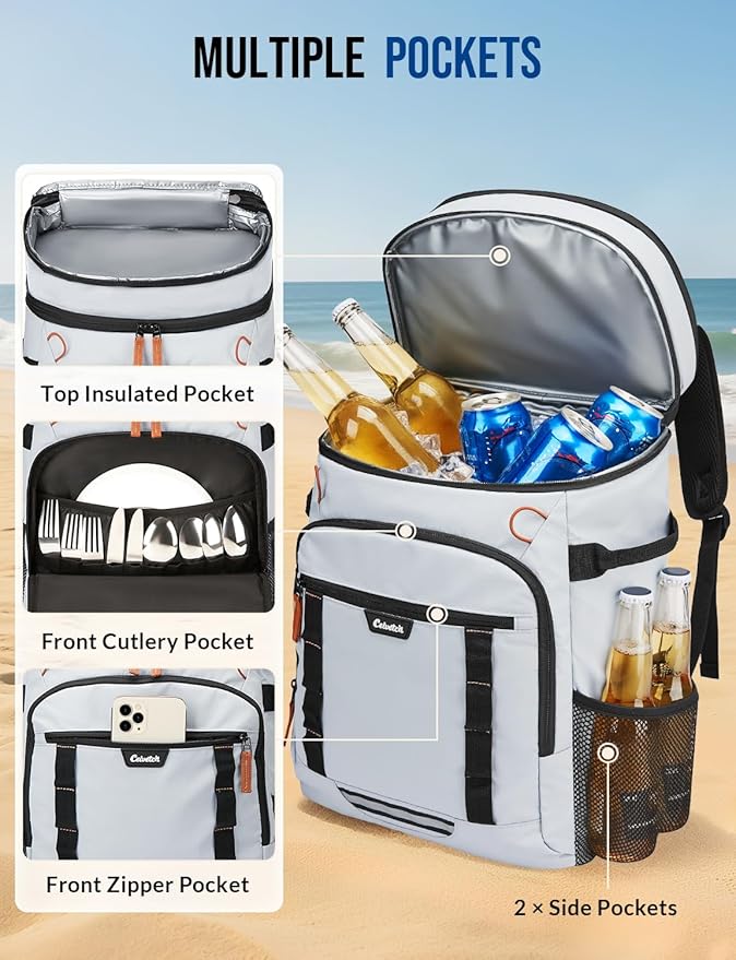 Backpack Cooler Insulated Leak Proof 36/40 Cans Large Capacity Soft Insulated Cooler Bag Lightweight Lunch Backpack for Men Women Work Travel Beach Camping Picnic Hiking - Grey