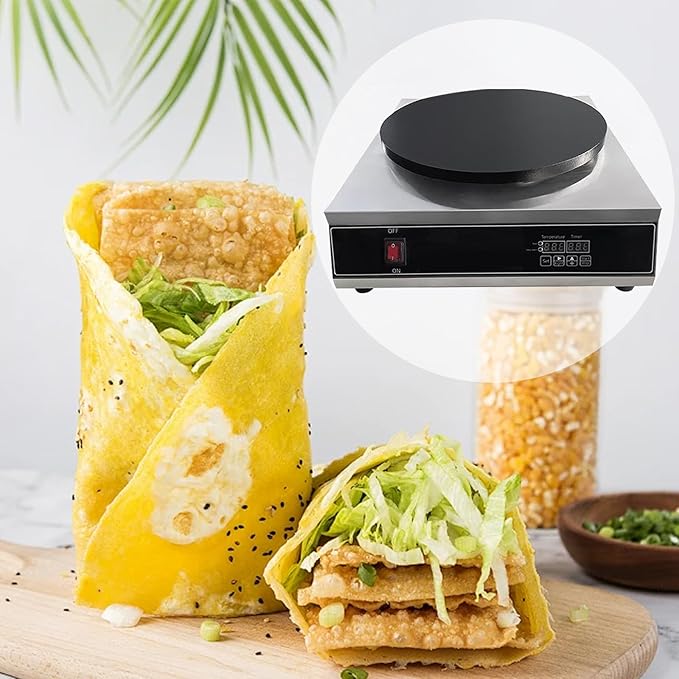 Commercial Electric Crepe Maker, 16" Non-Stick 2000W Crepe Machine Adjustable Temperature Control, Thickened Cast Iron Cooking Surface Pancakes Maker Griddle with Handle