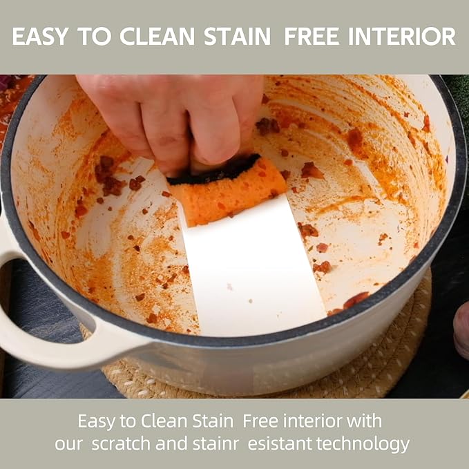 6 Quart Dutch Oven Enameled Cast Iron with Lid - Big Dual Handles - Oven Safe up to 500°F - Classic Round Pot for Versatile Cooking (Cream, 6 QT)