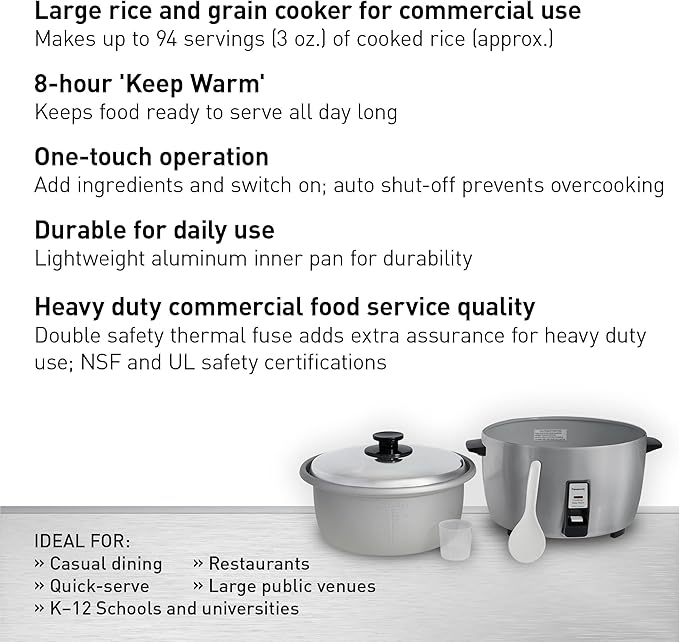 Panasonic Commercial Rice Cooker, Large Capacity 46-Cup (Cooked), 23-Cup (Uncooked) with One-Touch Operation and 8-Hour Keep Warm - SR-42HZP - Silver