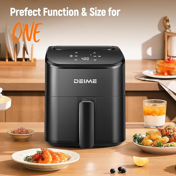 DEIME Air Fryer 3 Qt, Small Airfryer Digital Space Saving Compact, Bake, Reheat, Roasts for Quick Easy Meals, Mini Compact & Quiet, Nonstick & Dishwasher Safe Basket (Black)