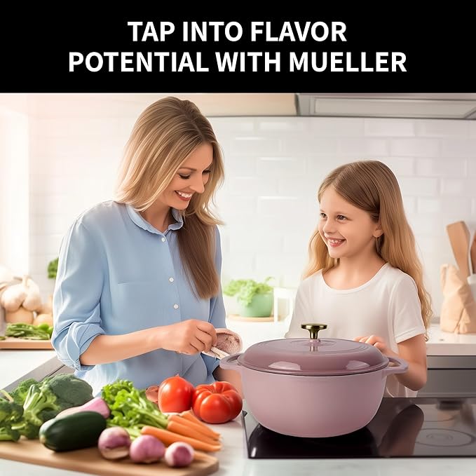 5.5 Quart Enameled Cast Iron Dutch Oven with Lid – Heavy-Duty Cookware for Bread, Braising, and Stews – Dual Handles, Oven Safe to 500°F – Ideal for Stovetop & Oven Cooking (Pink, 5.5QT)