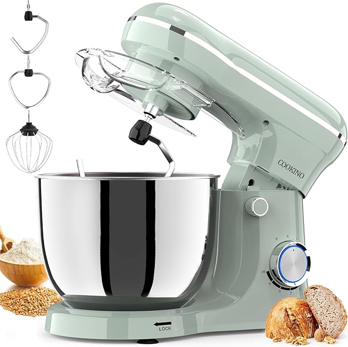 Electric Stand Mixer,10 Speeds Tilt-Head Food Mixer, 3-IN-1 Kitchen Mixer for Daily Cooks with Dishwasher-Safe 6QT Bowl,Dough Hook, Beater, Whisk (Morandi Green)