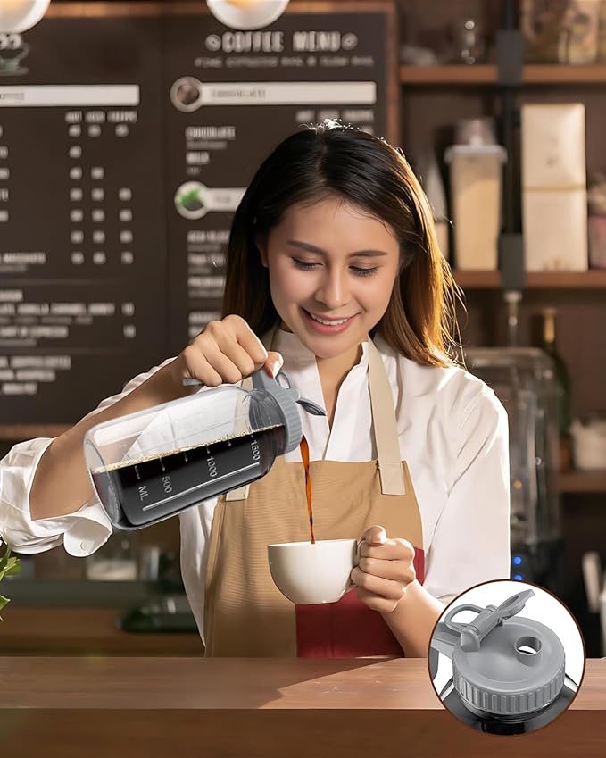 2 Pack 64 oz(2 Quart / 1.9 Liter) Cold Brew Coffee Maker Jar - Glass Cold Brew Maker with Handle, Stainless Steel Filter&Leak-Proof Lid, Heavy Duty Cold Brew Pitcher for Iced Coffee, Sun Tea, and Milk