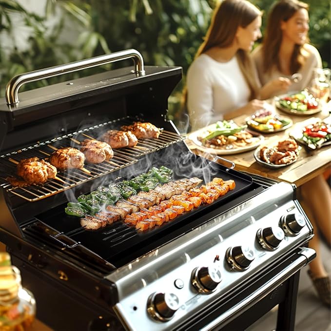 LotFun 30" x 15" Carbon Steel Cooking Griddle for Outdoor Gas Grill, Universal Griddle Flat Top Plate Insert with Grease Groove and Removable Handles for Electric/Charcoal/Gas Grill, Camping,Party