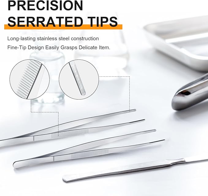 Yaomiao 4 Packs 10 Inch Bar Tweezers Silver Long Garnish Tongs Stainless Steel Kitchen Cooking Tongs Tweezers for Food Cocktail Korean BBQ Bartender Chef, Multi-use