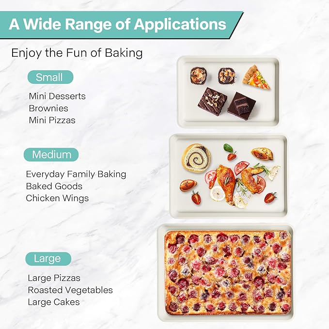 3-Pack Blue Ceramic-Coating Baking Sheet Pans, PFOA/PFOS/PTFE-Free Nonstick Cookie Sheet Trays, 0.8mm Thick Heavy Duty, with Diamond Texture, Replacement Toaster Oven Tray for Everyday Baking