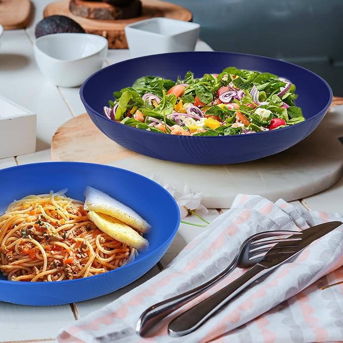 10inch Wheat Straw Big Bowls Set of 6 - Large Salad Bowls 65oz set of 6 - Unbreakable Serving Bowls Microwave & Dishwasher Safe for restaurant - Big Plastic Bowls for Cereal,Salad - Ocean Series