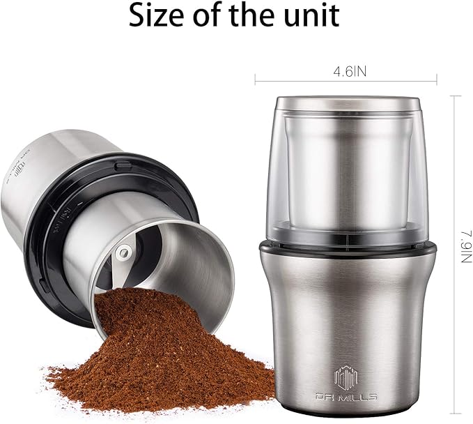DR MILLS DM-7412N Coffee Grinder Electric, Spice Grinder electric, detachable cup, Blade & cup made with SUS304 stianlees steel,200w small food grinder