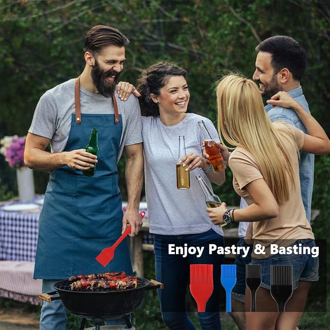 Silicone Basting Pastry Brush Set 4 Pack Heat Resistant Spread Oil Butter Sauce for BBQ Grill Barbeque Kitchen Baking Cooking Pastries, 2 Large & 2 Small Multicolor