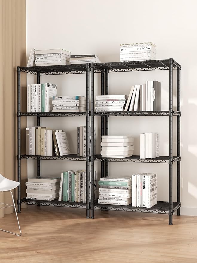 SINGAYE 4 Tier Storage Rack Wire Shelving Unit Shelves Metal for Pantry Closet Shelve Organization Kitchen Laundryroom 800Lbs Capacity 24" D x 14" W x 48" H Black