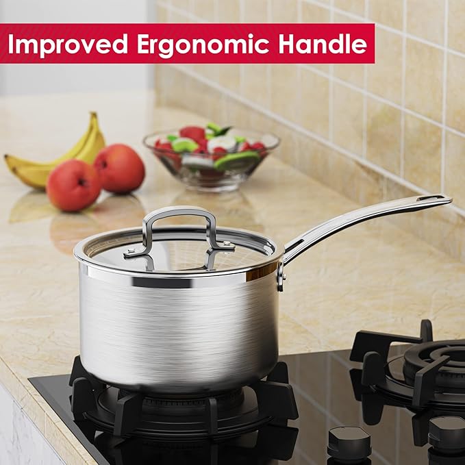 Tri-Ply Stainless Steel Sauce Pan with Lid, 3-Quart Saucepan Sauce Pot Multipurpose Use for Home Kitchen or Restaurant - Kitchen Cookware, Induction Pot, Dishwasher Safe & Oven Safe