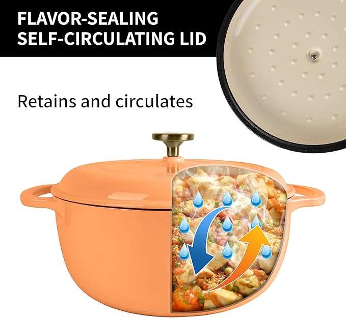5.5 Quart Enameled Cast Iron Dutch Oven with Lid – Heavy-Duty Cookware for Bread, Braising, and Stews – Dual Handles, Oven Safe to 500°F – Ideal for Stovetop & Oven Cooking (Orange, 5.5QT)