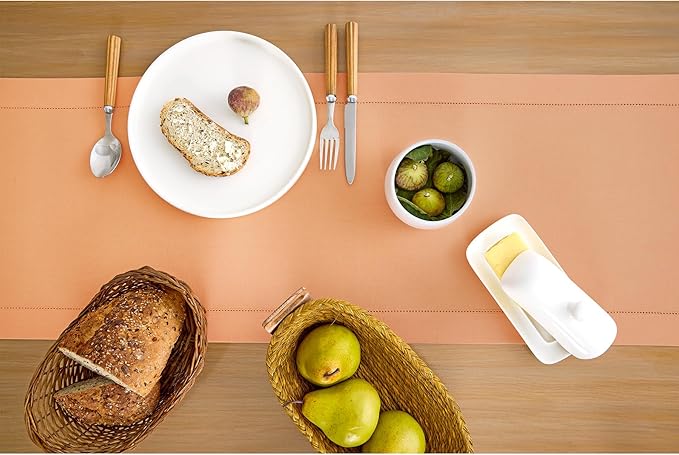 Solino Home Table Runner 120 Inches Long - Cotton Linen Hemstitch Peach Bloom Table Runner 14 x 120 Inch for Summer